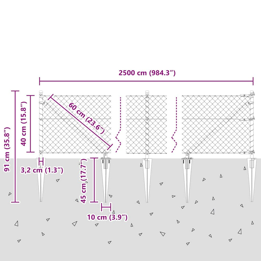 Afrasteringspaal Zilver 25 x 0,4 m (40 x 40 mm gaas) Staal