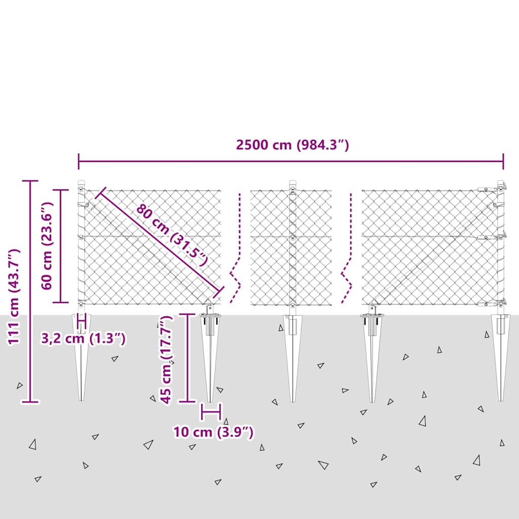 Afrasteringspaal Zilver 25 x 0,6 m (40 x 40 mm gaas) Staal