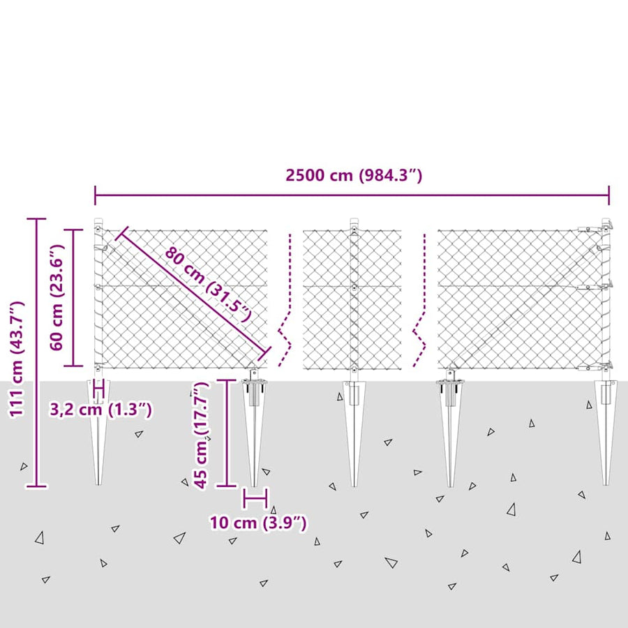 Afrasteringspaal Zilver 25 x 0,6 m (40 x 40 mm gaas) Staal