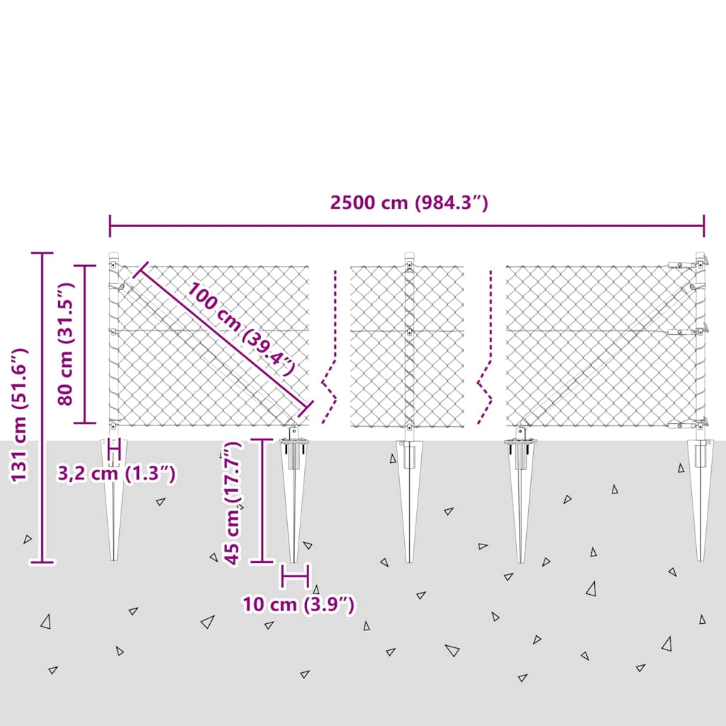 Afrasteringspaal Zilver 25 x 0,8 m (40 x 40 mm gaas) Staal