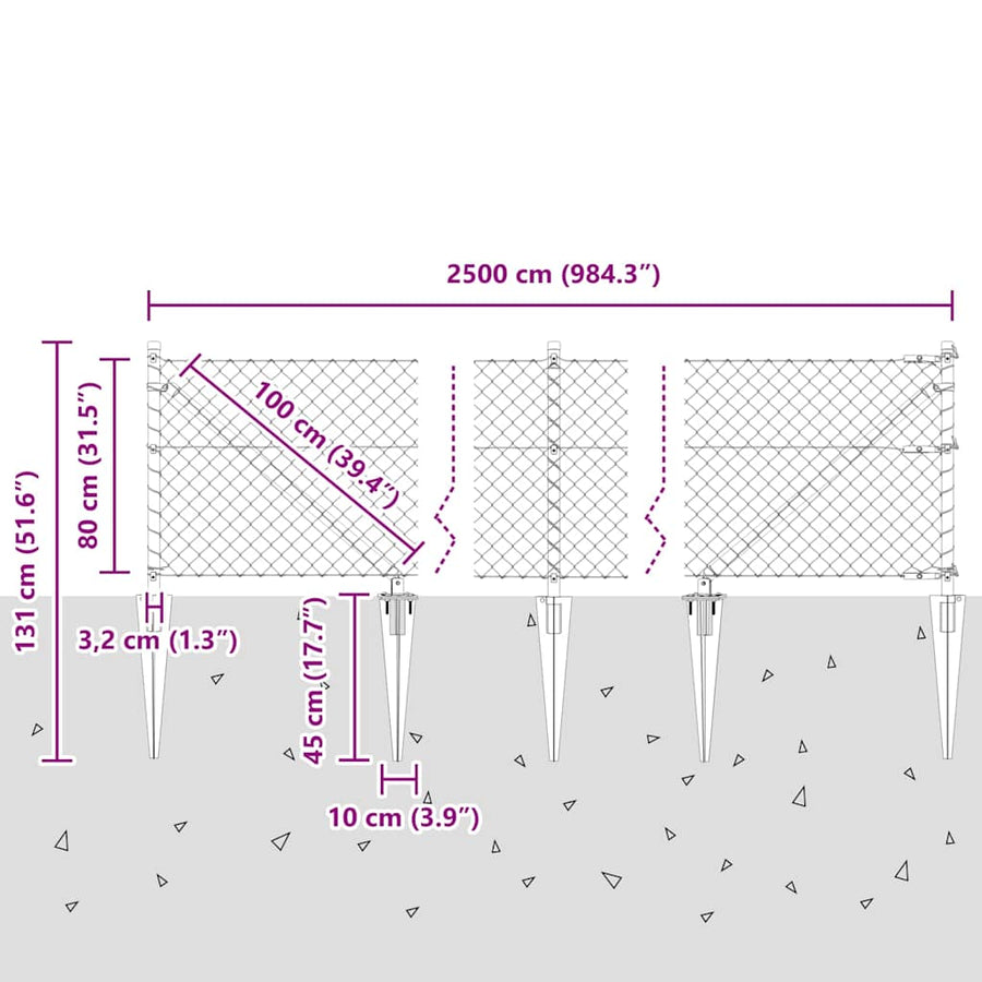 Afrasteringspaal Zilver 25 x 0,8 m (40 x 40 mm gaas) Staal