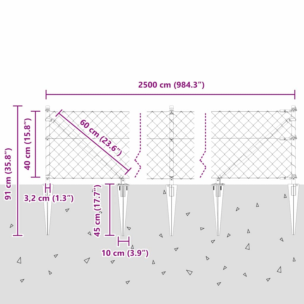 Afrasteringspaal Zilver 25 x 0,4 m (60 x 60 mm gaas) Staal