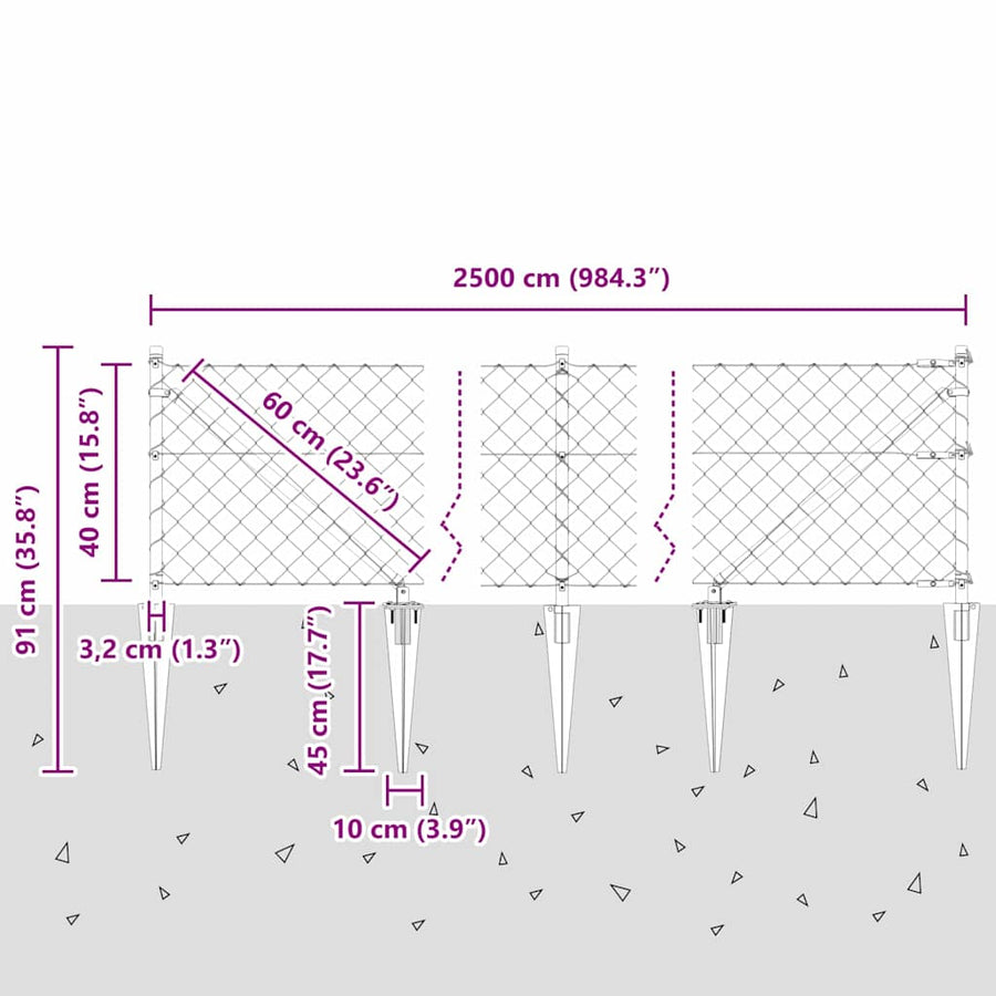 Afrasteringspaal Zilver 25 x 0,4 m (60 x 60 mm gaas) Staal