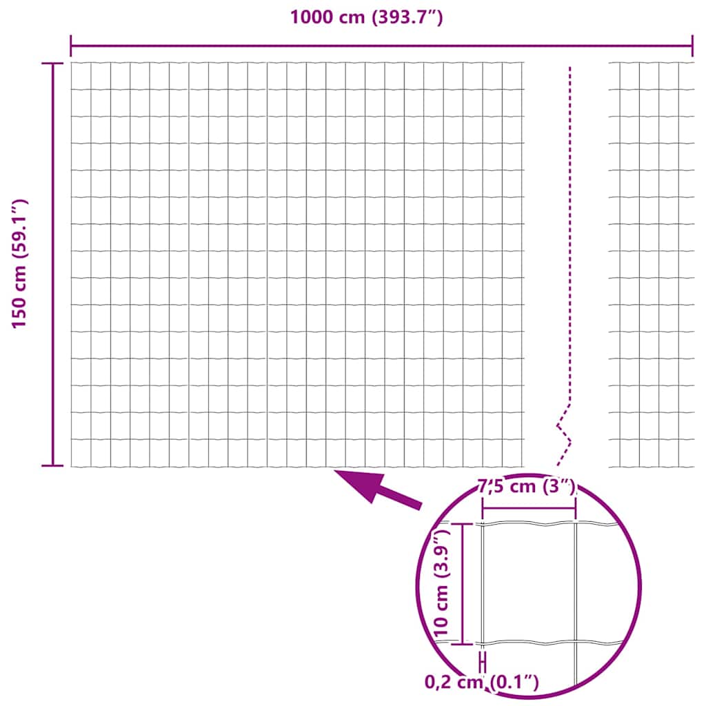 Hek met Paal Grijs 1,5 x 10 m Staal en PVC