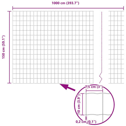 Hek met Paal Grijs 1,5 x 10 m Staal en PVC