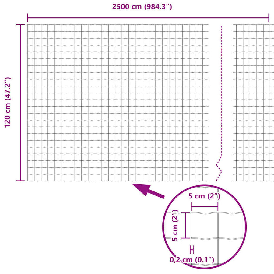 Hek met Paal Grijs 1,2 x 25 m Staal en PVC