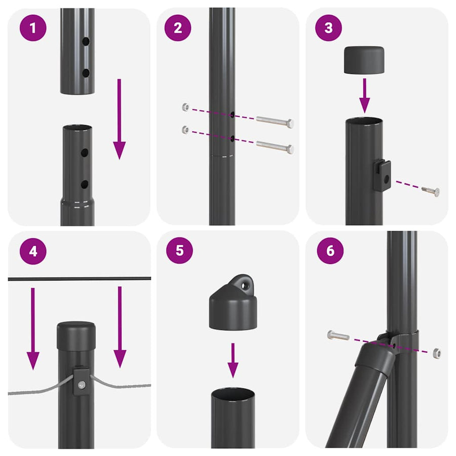 Hek met Paal Grijs 1 x 25 m Staal en PVC
