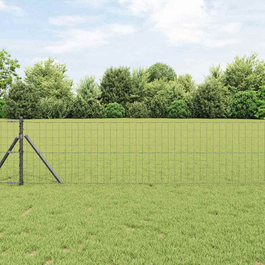 Hek met Paal Grijs 0,6 x 25 m Staal en PVC