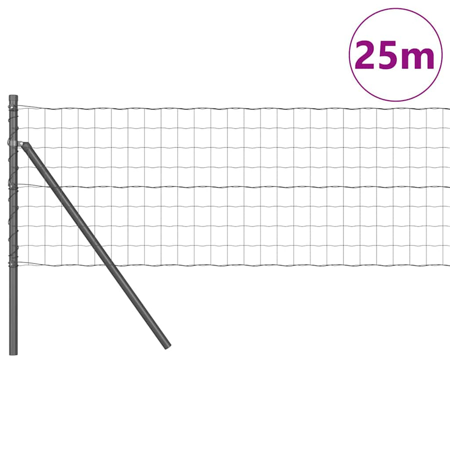 Hek met Paal Grijs 0,6 x 25 m Staal en PVC