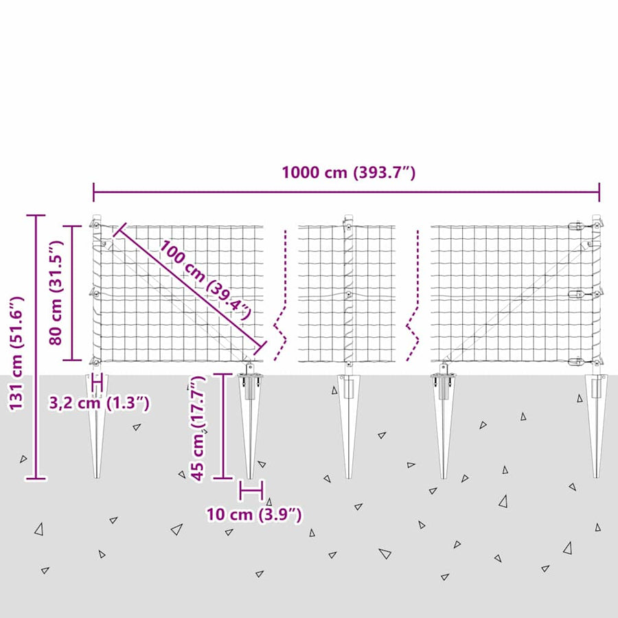Hek met Paal Groen 0,8 x 10 m Staal en PVC