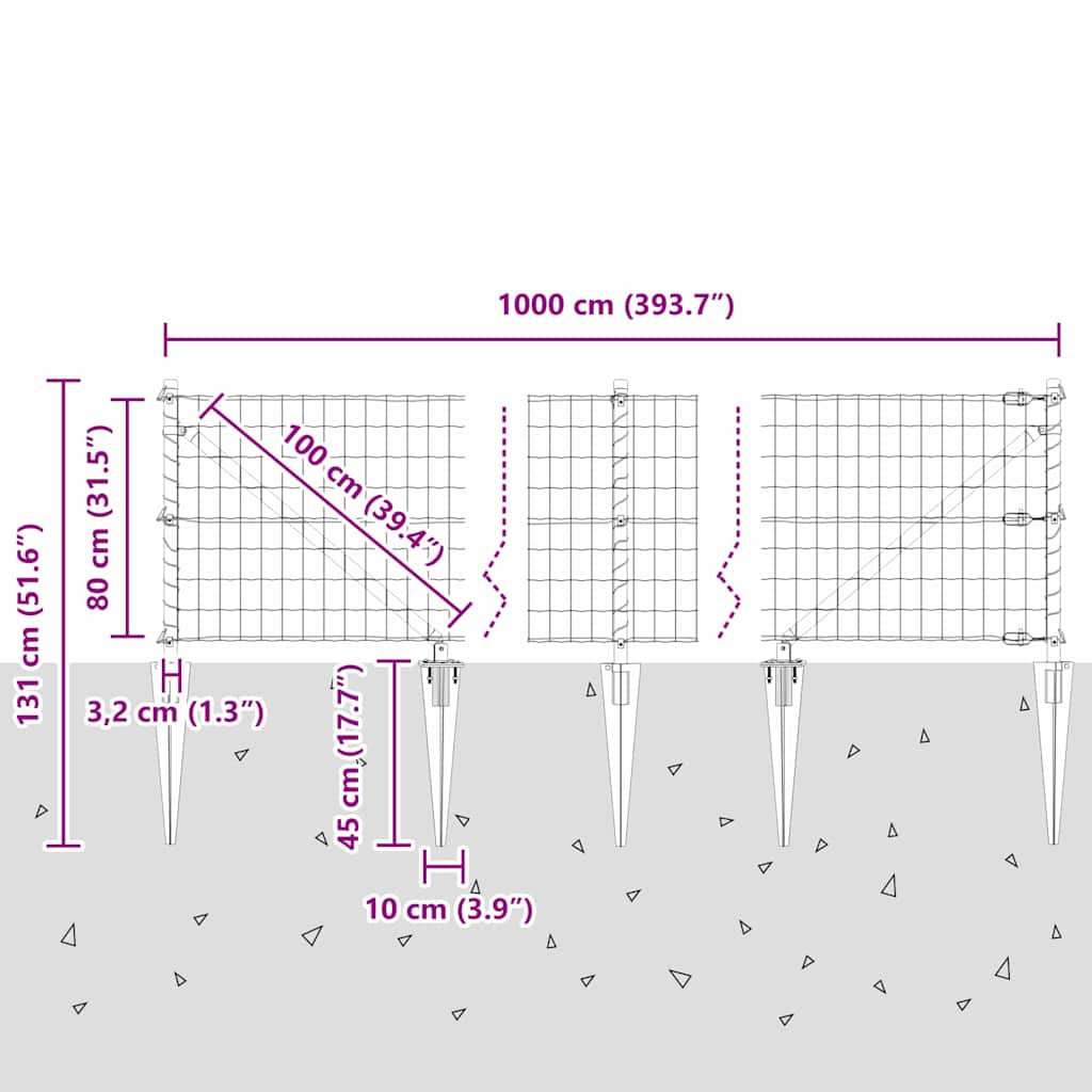 Hek met Paal Groen 0,8 x 10 m Staal en PVC