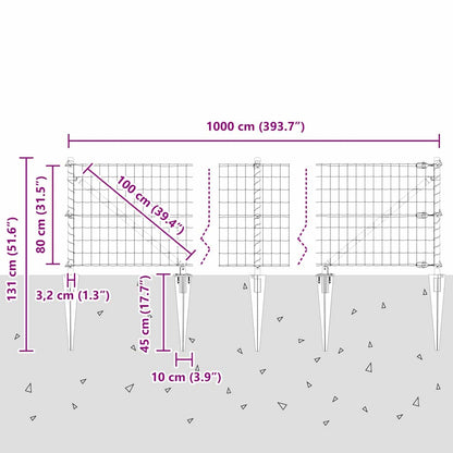 Hek met Paal Groen 0,8 x 10 m Staal en PVC