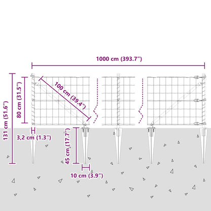 Hek met Paal Groen 0,8 x 10 m Staal en PVC