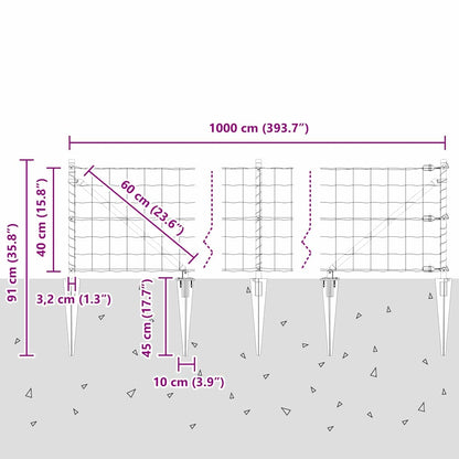 Hek met Paal Groen 0,4 x 10 m Staal en PVC