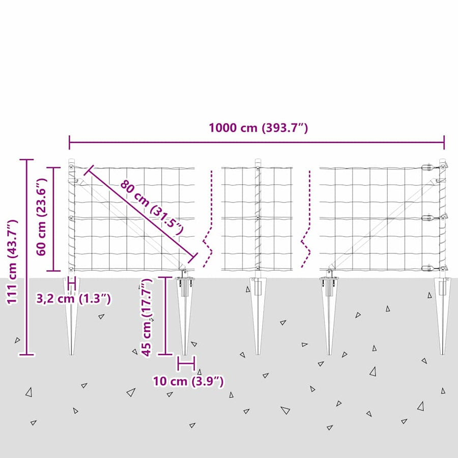 Hek met Paal Groen 0,6 x 10 m Staal en PVC