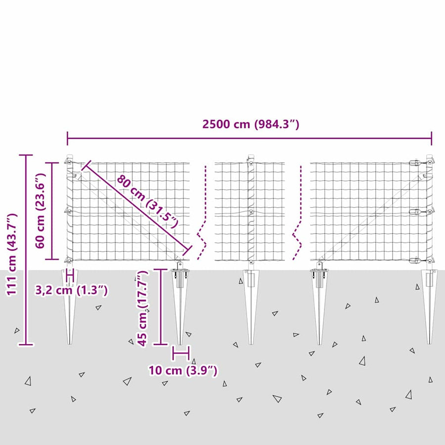 Hek met Paal Groen 0,6 x 25 m Staal en PVC