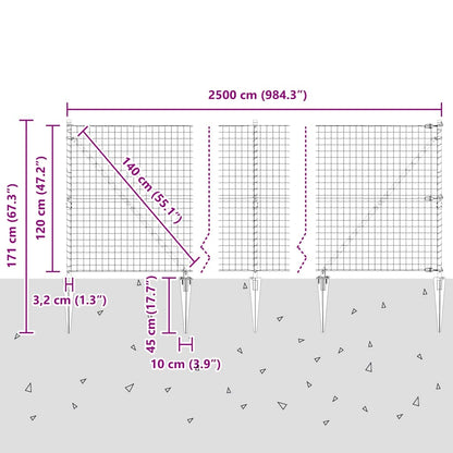 Hek met Paal Groen 1,2 x 25 m Staal en PVC