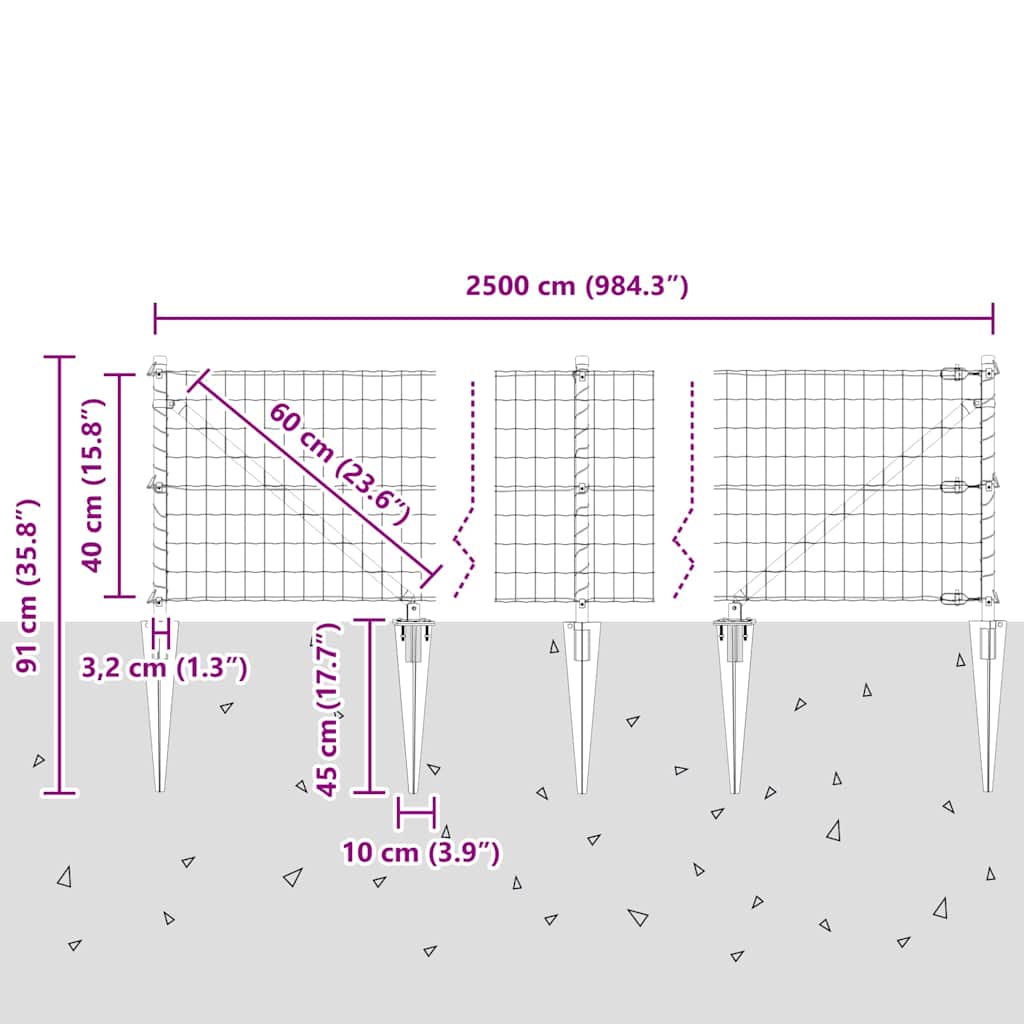 Hek met Paal Groen 0,4 x 25 m Staal en PVC