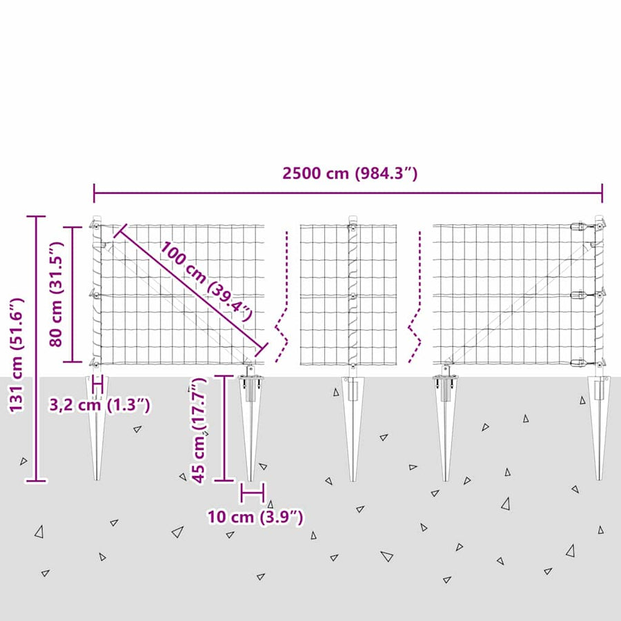 Hek met Paal Groen 0,8 x 25 m Staal en PVC