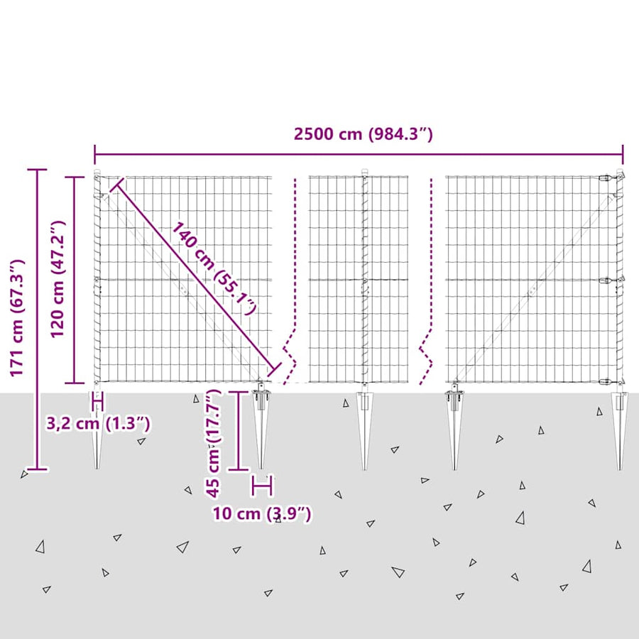Hek met Paal Groen 1,2 x 25 m Staal en PVC