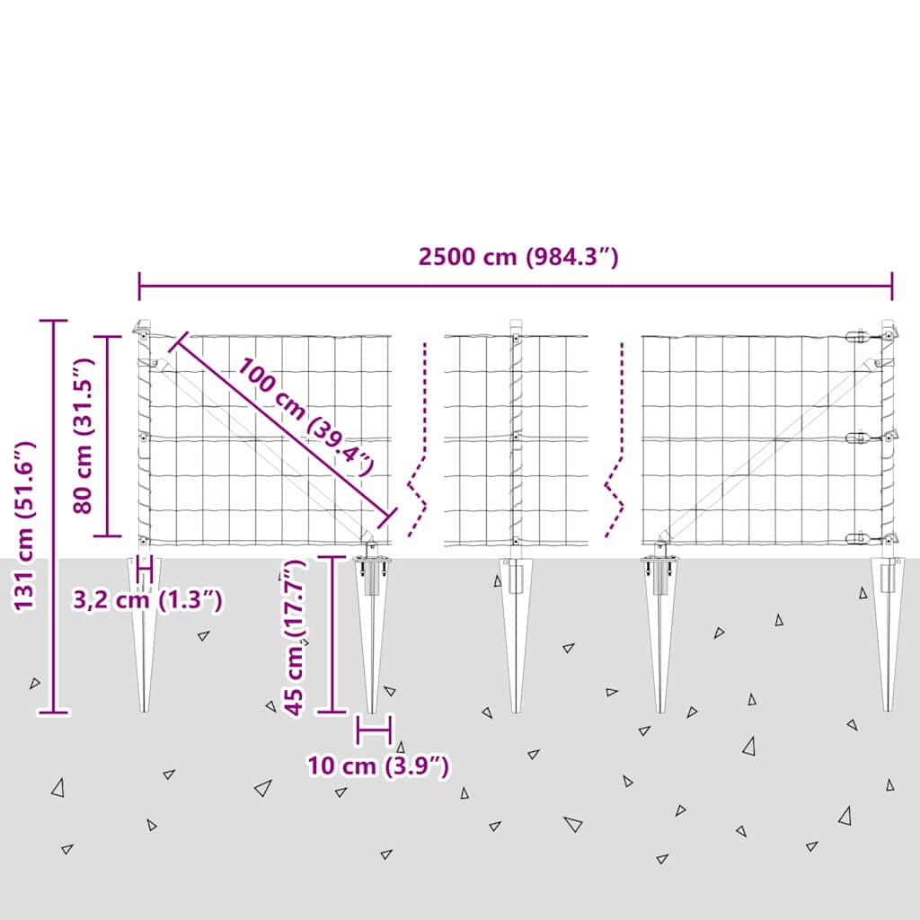 Hek met Paal Groen 0,8 x 25 m Staal en PVC