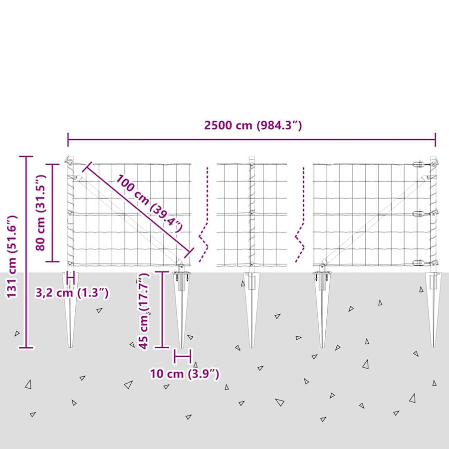 Hek met Paal Groen 0,8 x 25 m Staal en PVC