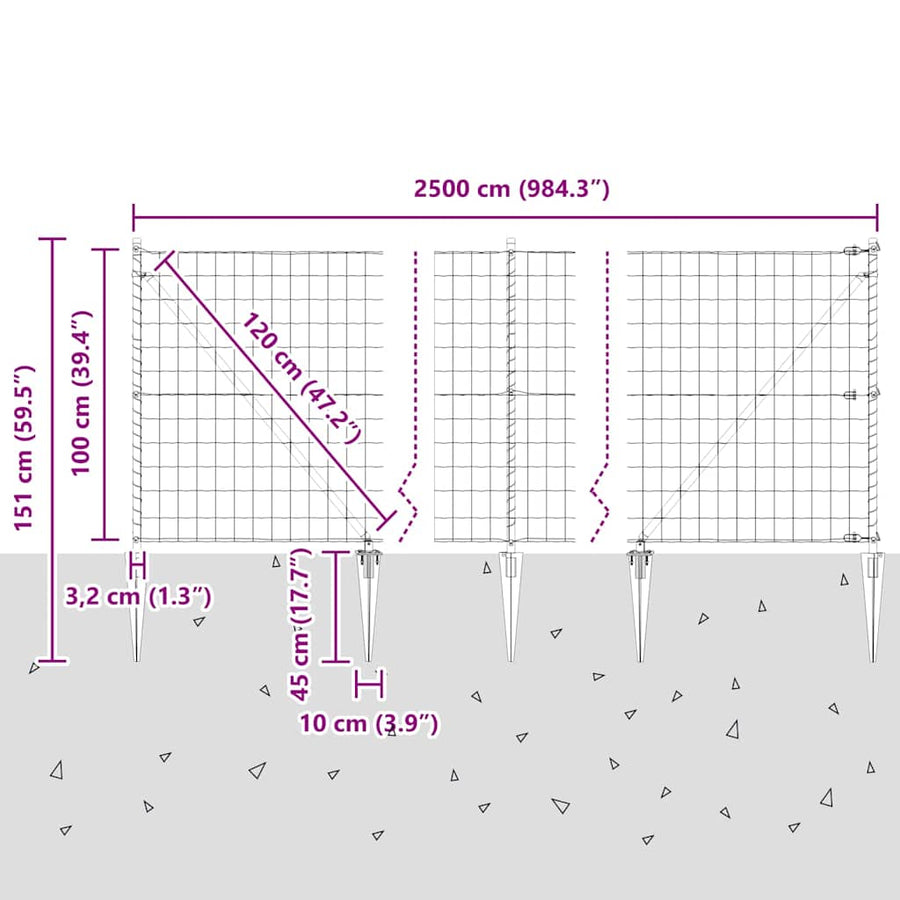 Hek met Paal Groen 1 x 25 m Staal en PVC