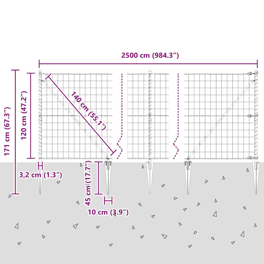 Hek met Paal Groen 1,2 x 25 m Staal en PVC