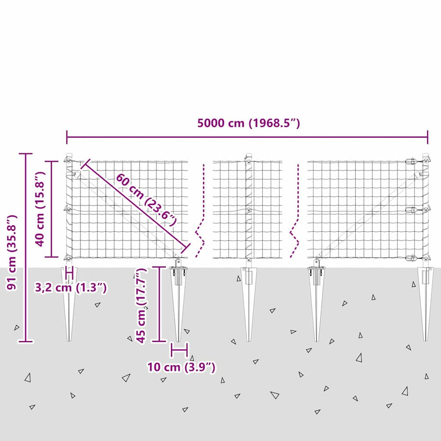 Hek met Paal Groen 0,4 x 50 m Staal en PVC