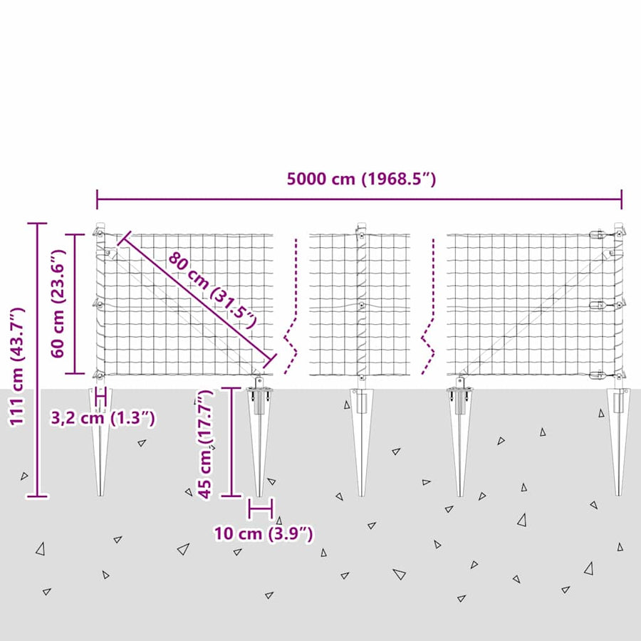 Hek met Paal Groen 0,6 x 50 m Staal en PVC