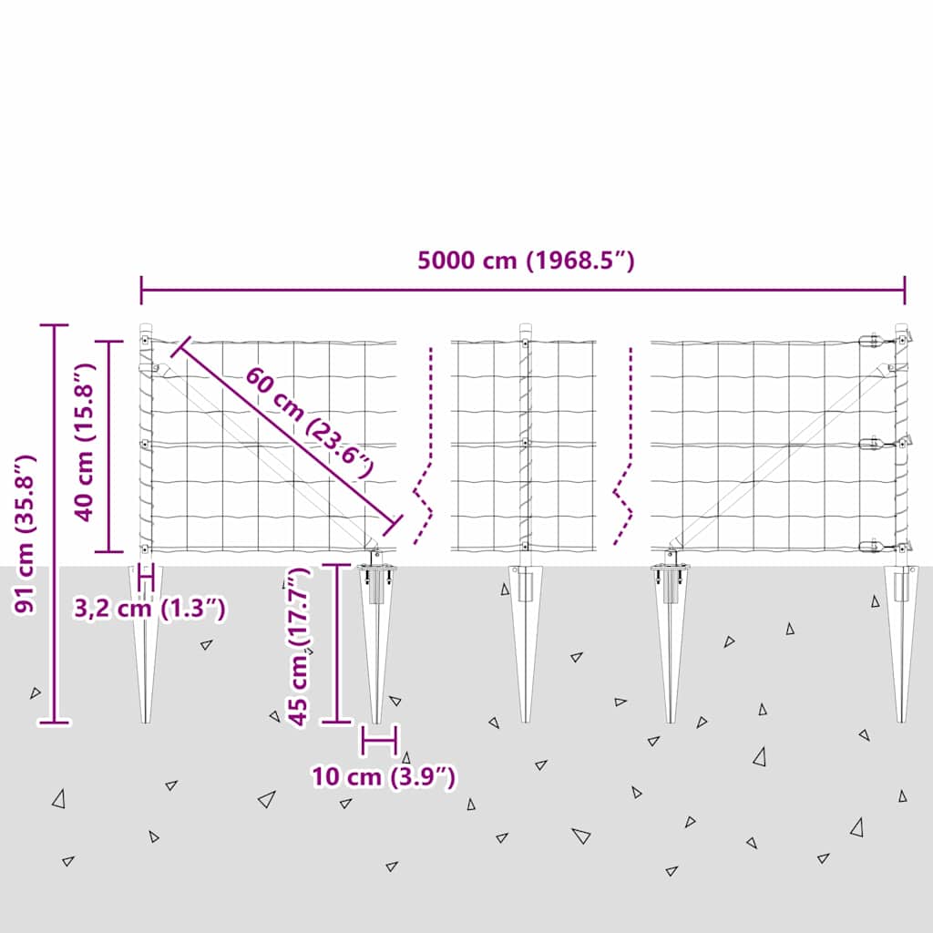 Hek met Paal Groen 0,4 x 50 m Staal en PVC