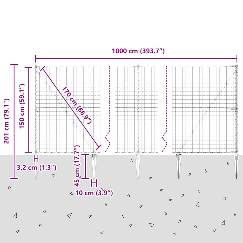 Hek met Paal Groen 1,5 x 10 m Staal