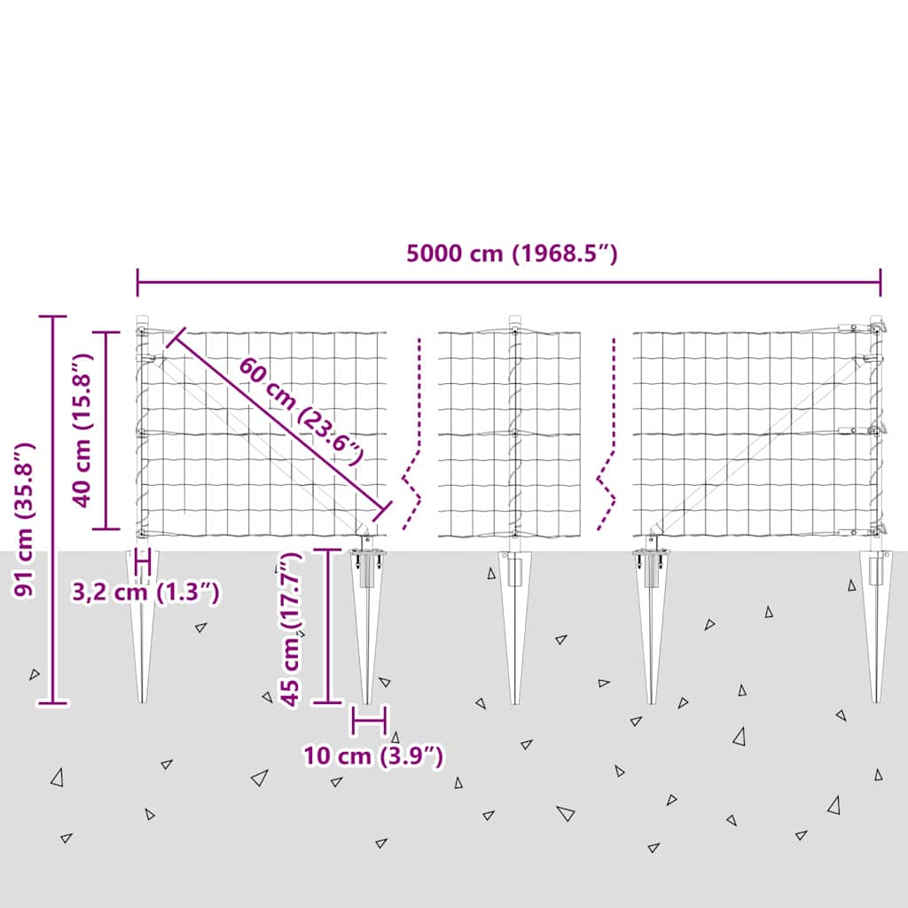 Hek met Paal Groen 0,4 x 50 m Staal en PVC