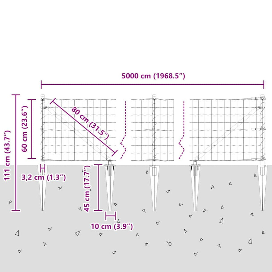 Hek met Paal Groen 0,6 x 50 m Staal en PVC