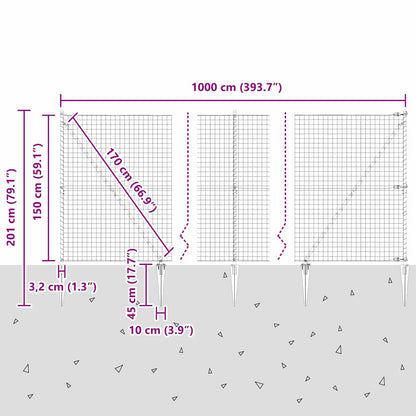 Hek met Paal Grijs 1,5 x 10 m Staal en PVC