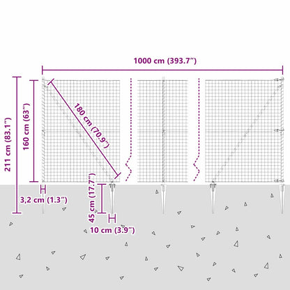 Hek met Paal Grijs 1,6 x 10 m Staal en PVC