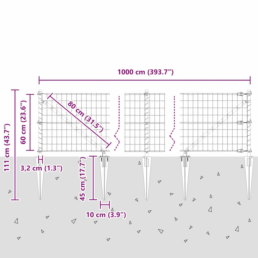 Hek met Paal Grijs 0,6 x 10 m Staal en PVC