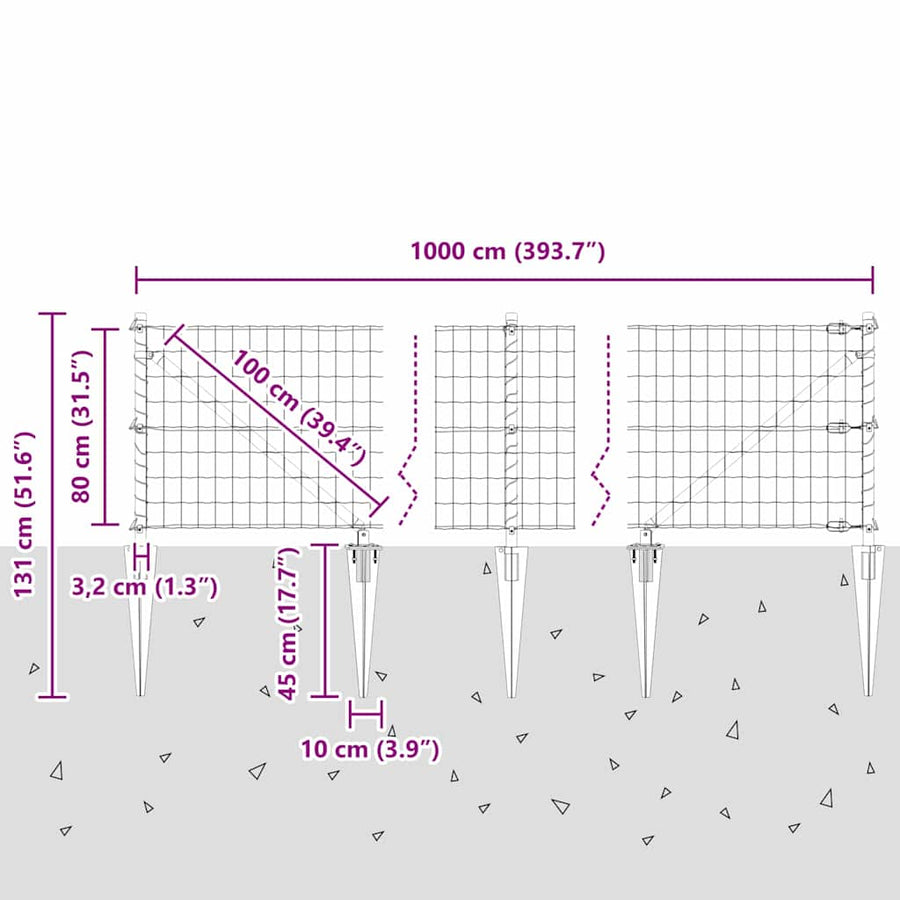 Hek met Paal Grijs 0,8 x 10 m Staal en PVC