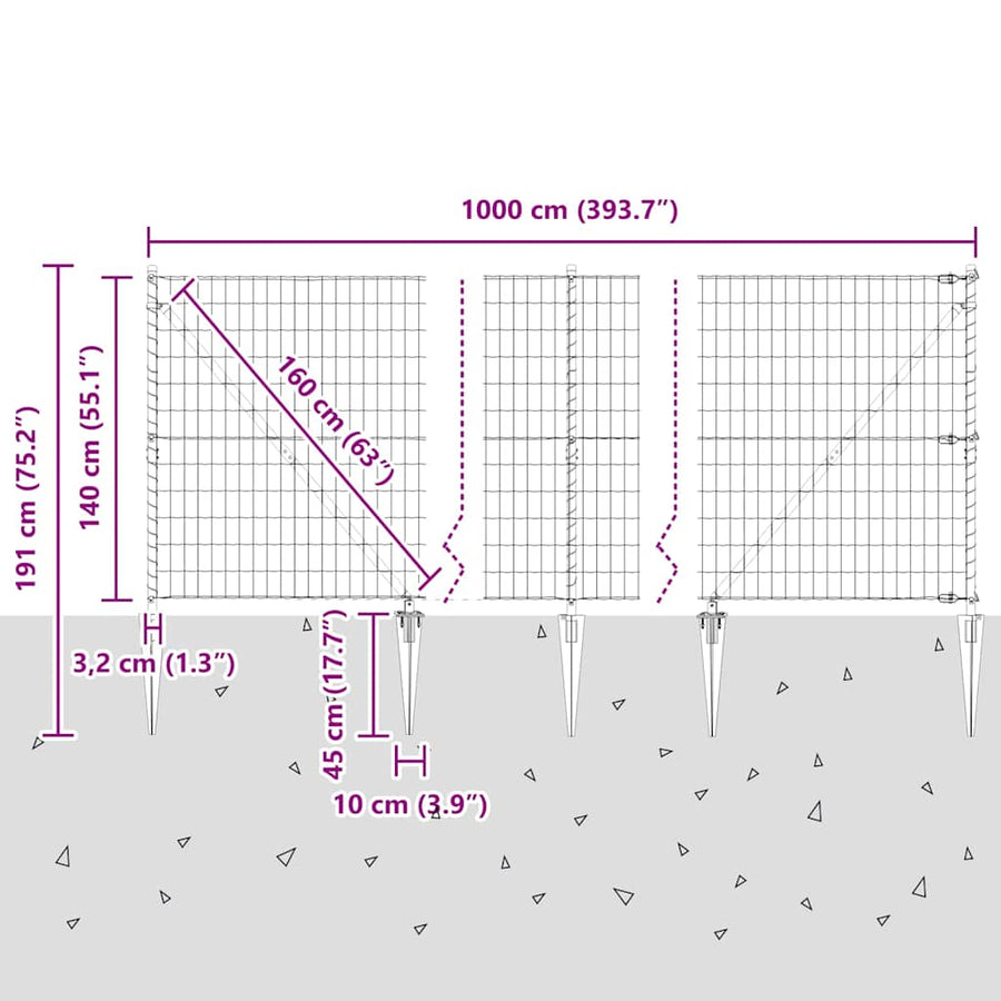 Hek met Paal Grijs 1,4 x 10 m Staal en PVC