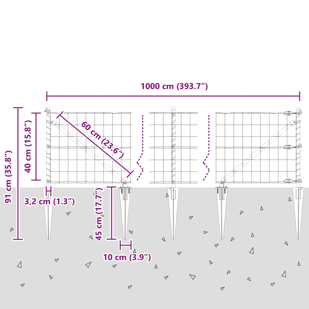 Hek met Paal Grijs 0,4 x 10 m Staal en PVC