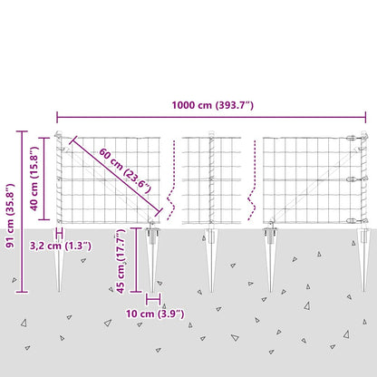 Hek met Paal Grijs 0,4 x 10 m Staal en PVC