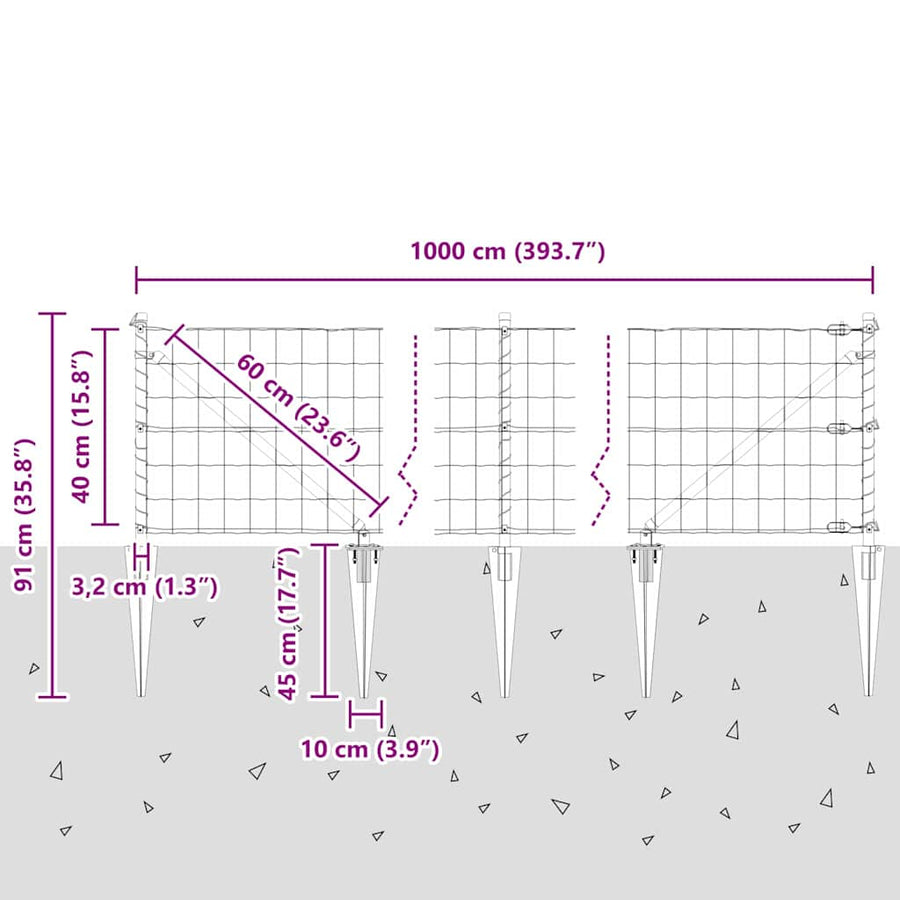 Hek met Paal Grijs 0,4 x 10 m Staal en PVC