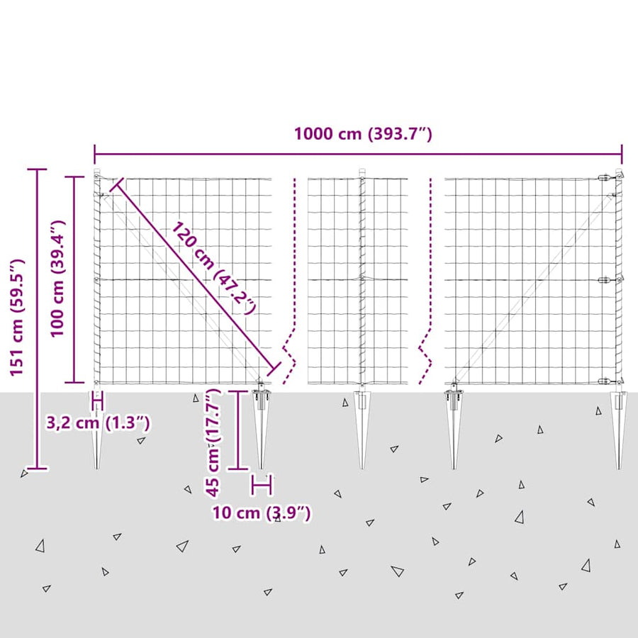 Hek met Paal Grijs 1 x 10 m Staal en PVC