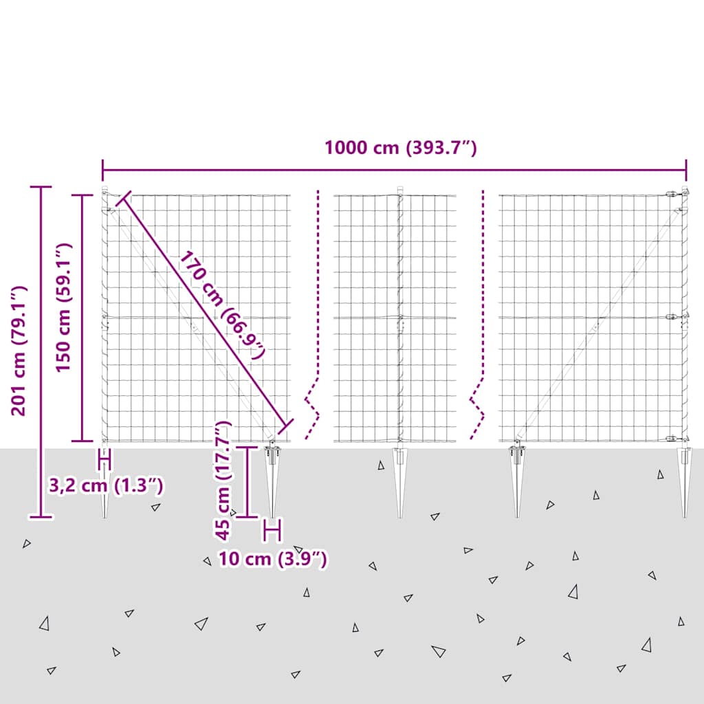 Hek met Paal Grijs 1,5 x 10 m Staal en PVC