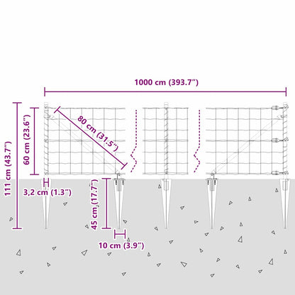 Hek met Paal Grijs 0,6 x 10 m Staal en PVC