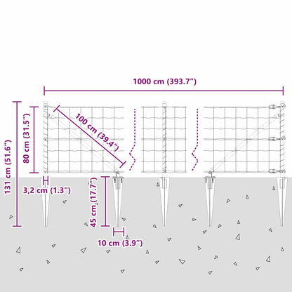 Hek met Paal Grijs 0,8 x 10 m Staal