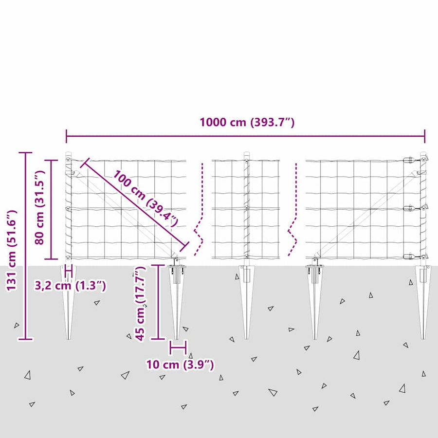 Hek met Paal Grijs 0,8 x 10 m Staal
