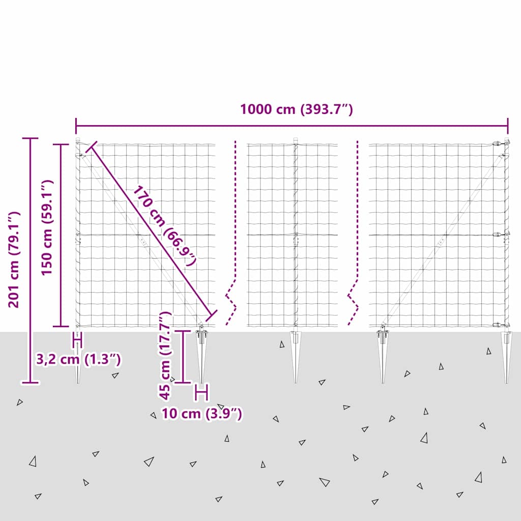 Hek met Paal Grijs 1,5 x 10 m Staal