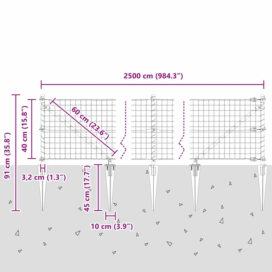 Hek met Paal Grijs 0,4 x 25 m Staal en PVC
