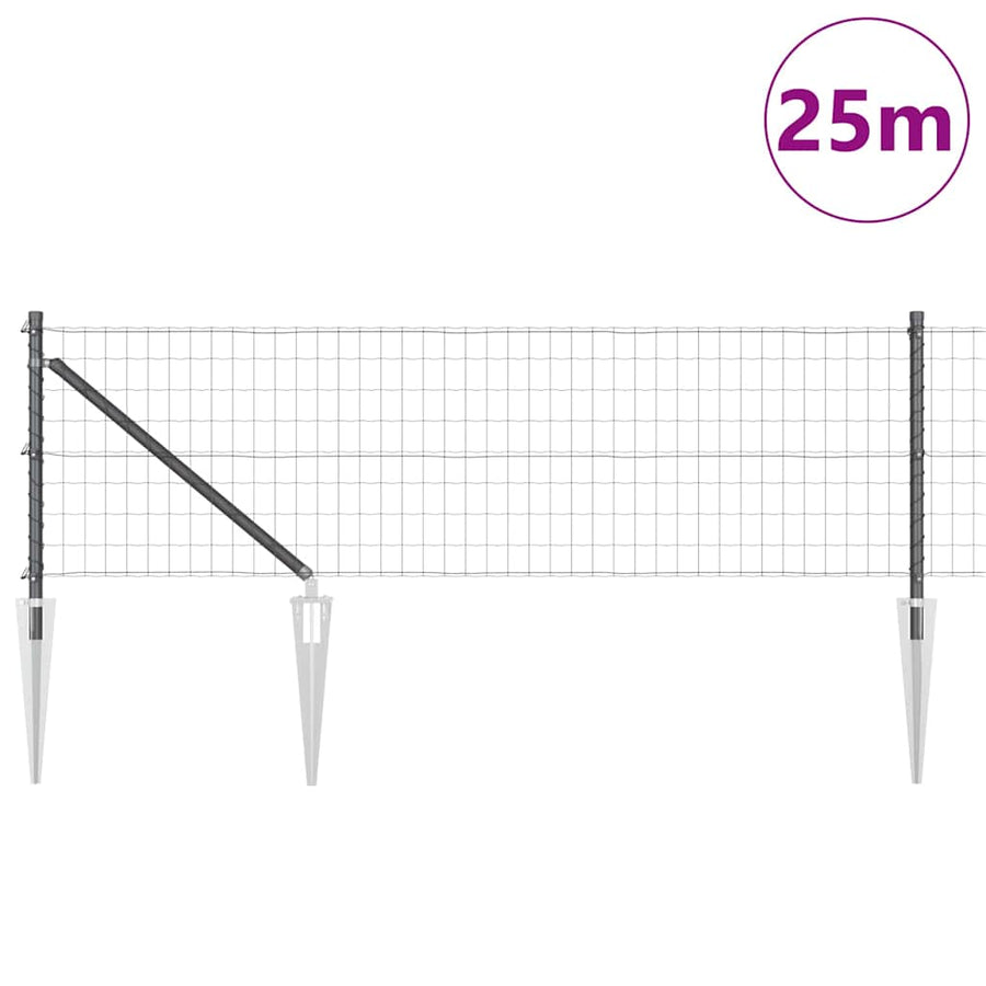 Hek met Paal Grijs 0,4 x 25 m Staal en PVC